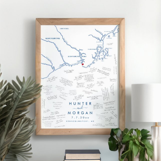 Kennebunkport Mariage Moderne Poster du livre d'or (This Kennebunkport guest book poster is perfect for your coastal Maine destination wedding)