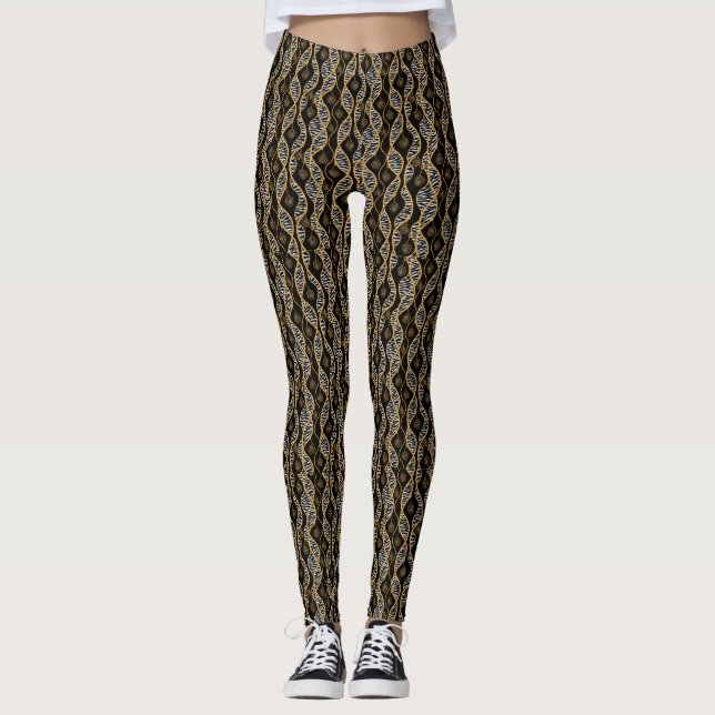 Kente Womens Fashion Black & Gold Leggings (Devant)