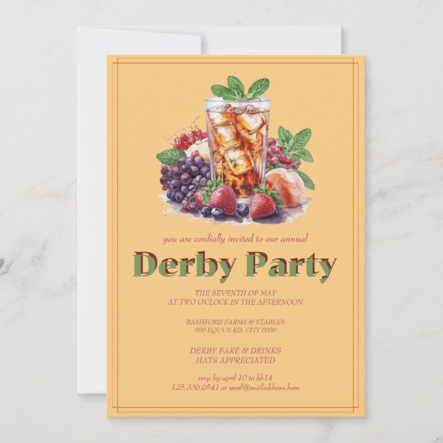 Kentucky Derby Party Invitation Mint Julep Drink H (Devant)