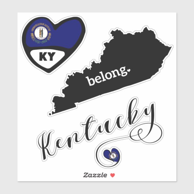 Kentucky Love, 3 Designs, Die Cut Stickers (Feuille)