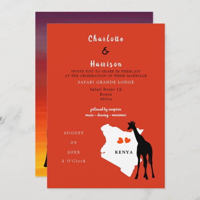 Kenya Afrique Mariage Destination Invitation (Devant / Derrière)