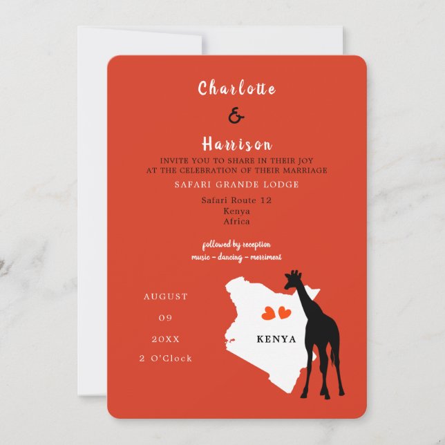Kenya Afrique Mariage Destination Invitation (Devant)
