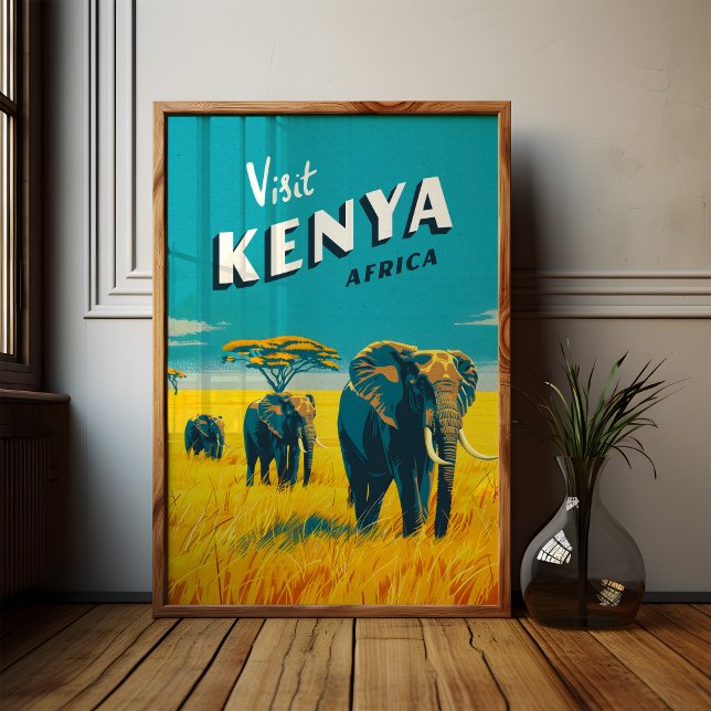 Kenya Afrique Poster vintage - Elephants Art (Créateur téléchargé)