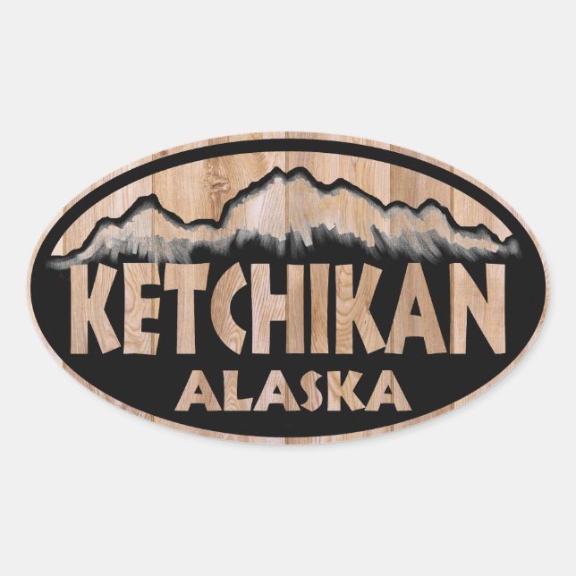 Ketchikan Alaska en bois signe oval autocollants (Devant)