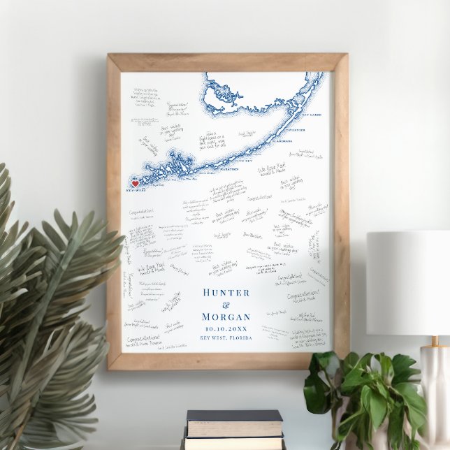 Key West FL Mariage Elegant Navy Poster du livre d (Key West FL Map Wedding Alternative Guest Book Poster in Elegant Navy Blue from Coastal Map Designs)