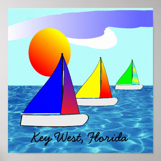 Key West Florida Sailboat Art Poster (Devant)