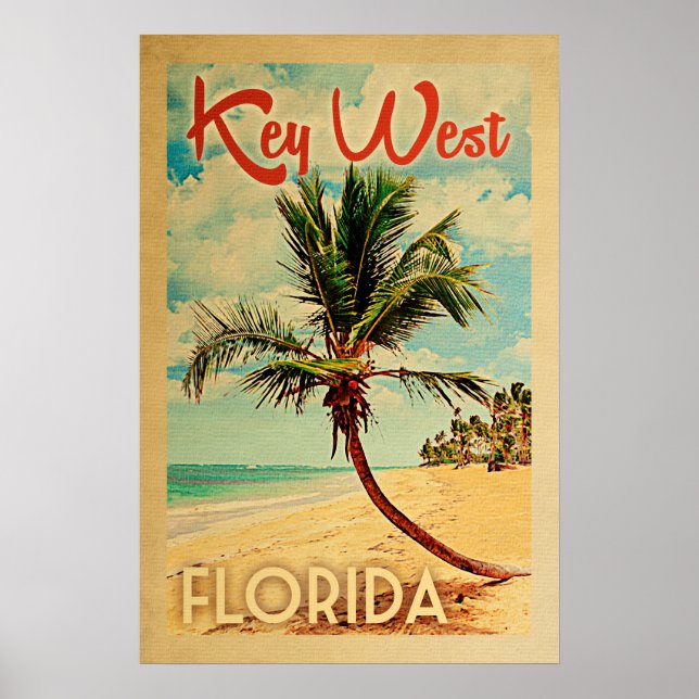 Key West Poster Floride Vintage Palm Tree Beach (Devant)