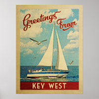 Key West Poster Voilier Vintage voyage Floride