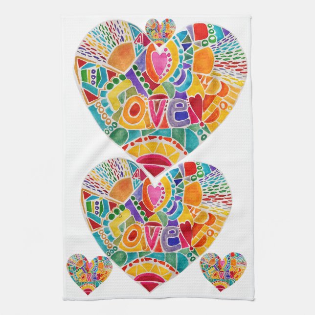 KHS Colorful Watercolor Heart Formes Serviette de  (Vertical)