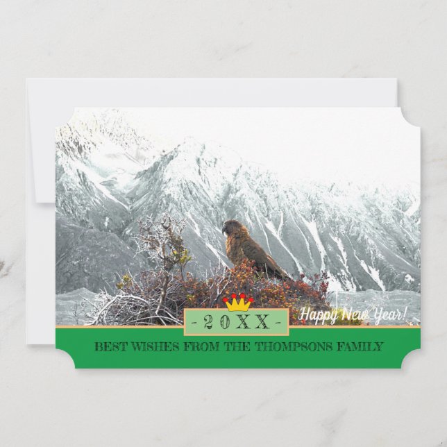 Kia Parrot & Bonne Année ! Carte /Nouvelle-Zélande (Devant)