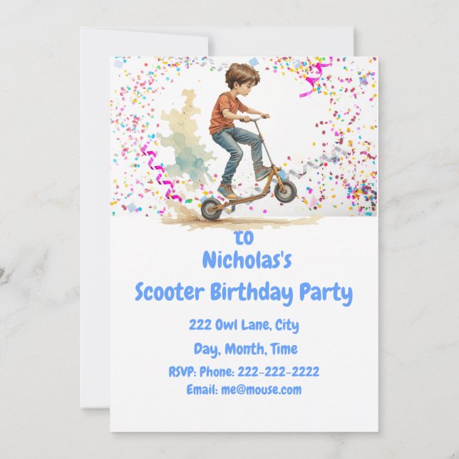 Kick Scooter Thème Anniversaire Fête Invitation (Dos)