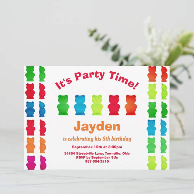 Kid Gummy Bear Candy Anniversaire Invitation (Debout devant)