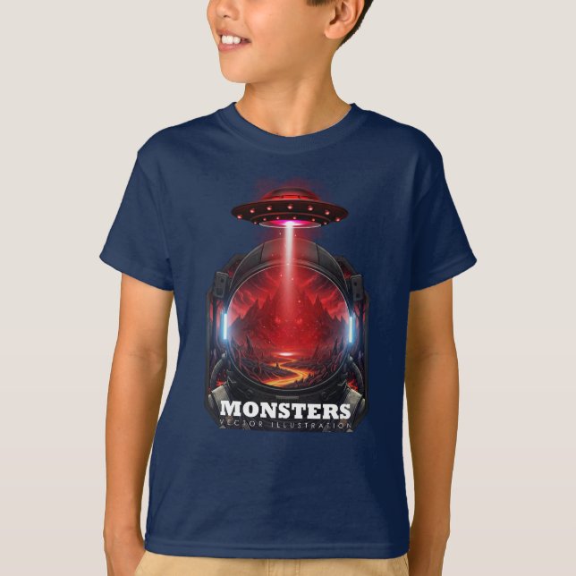 Kids Alien Monster UFO Space Graphic T-Shirt (Devant)