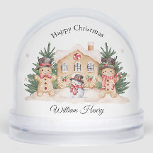 Kids Boy Gingerbread Snowman Festive Snow Globe 