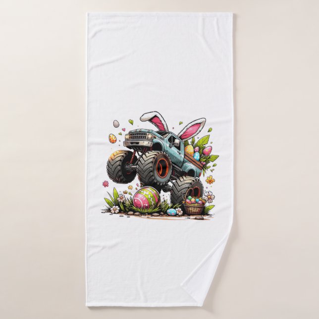 Kids Boys Happy Easter Day Bunny Monster Truck Egg (Serviette de bain)