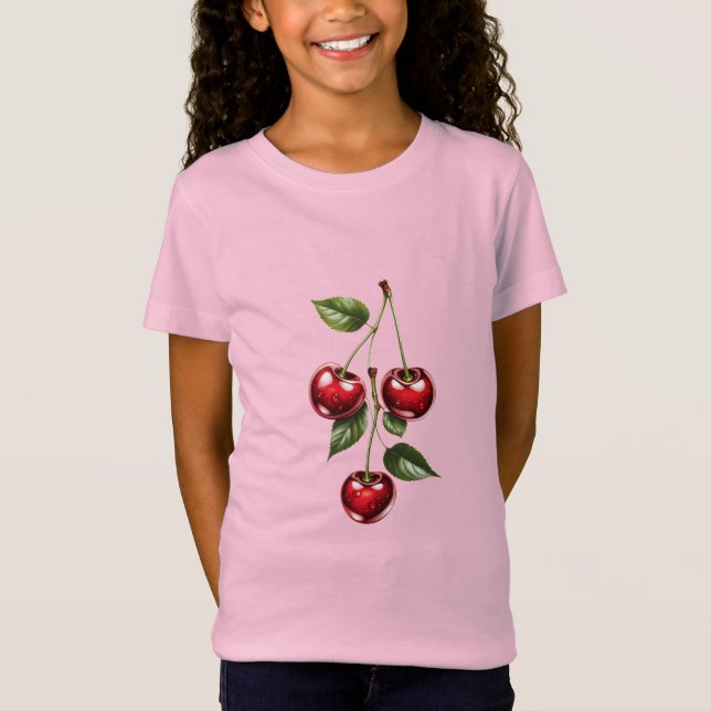Kids' Cherry Illustration Cotton T-Shirt (Devant)