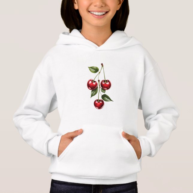 ​Kids' Cherry Illustration White Hoodie (Devant)