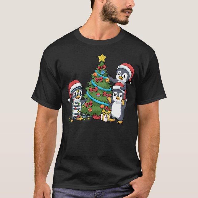 Kids Christmas Penguin Tshirt Christmas Tree Light (Devant)