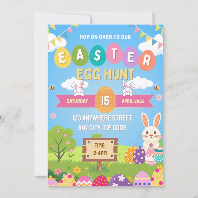 Kids Colorful Easter Egg Hunt Invitation (Devant)
