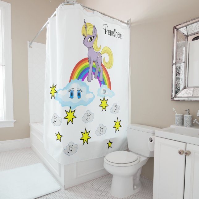 Kids Douche rideau Unicorn étoiles Arc en ciel nua (En situation)