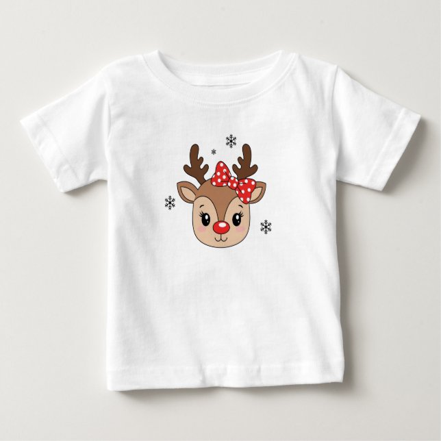 Kids Girl Cute Reindeer Personalized T-Shirt  (Devant)