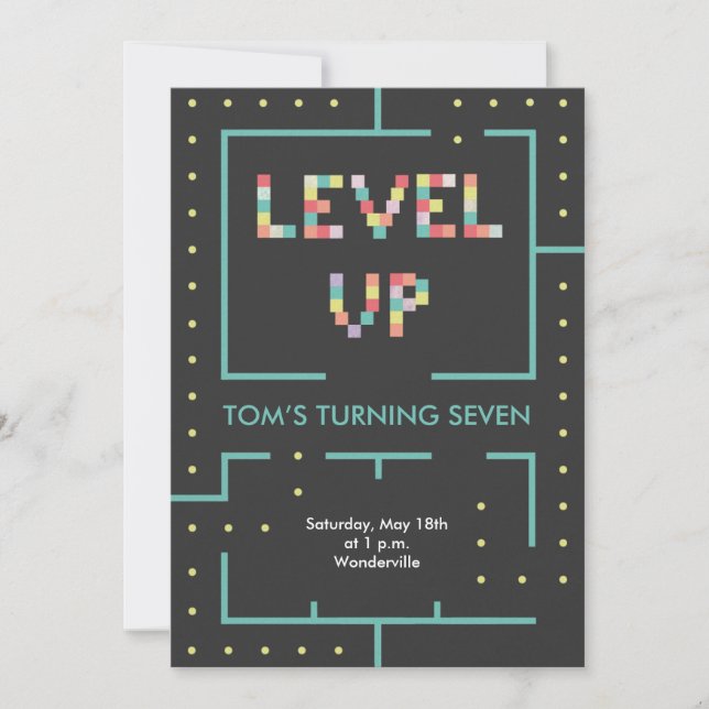 Kids level up birthday invitation card  (Devant)