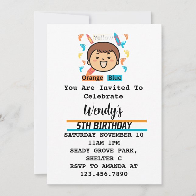 Kids Party Invitation Footprints (Devant)