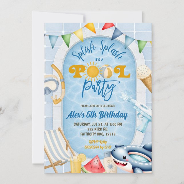 Kid's Swimmng Pool party Invitation (Devant)