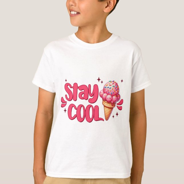 kids t-shirt with quote, stay cool with ice cream (Devant)