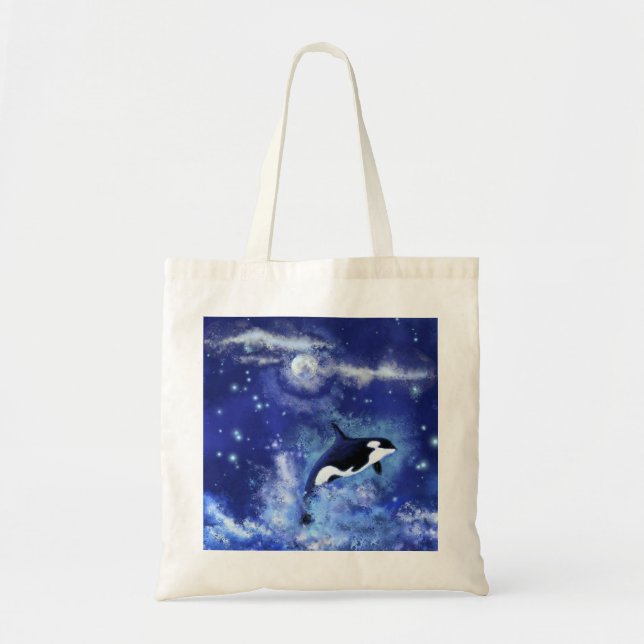 Killer Whale on Blue Full Moon Tote Bag (Devant)