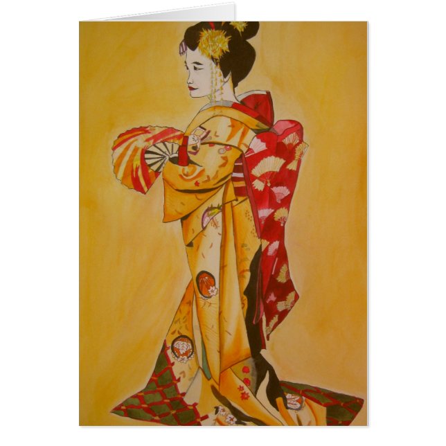Kimono d'or Geisha aquarelle d'origine (Devant)