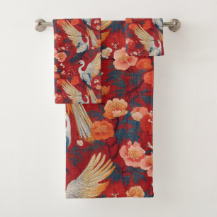 Kimono japonais grue rouge et pivoine