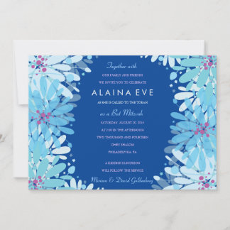 KINDA BLUE FLOWERS Bar Invitation Bat mitzvah