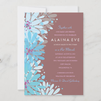 KINDA BLUE FLOWERS Bar Invitation Bat mitzvah
