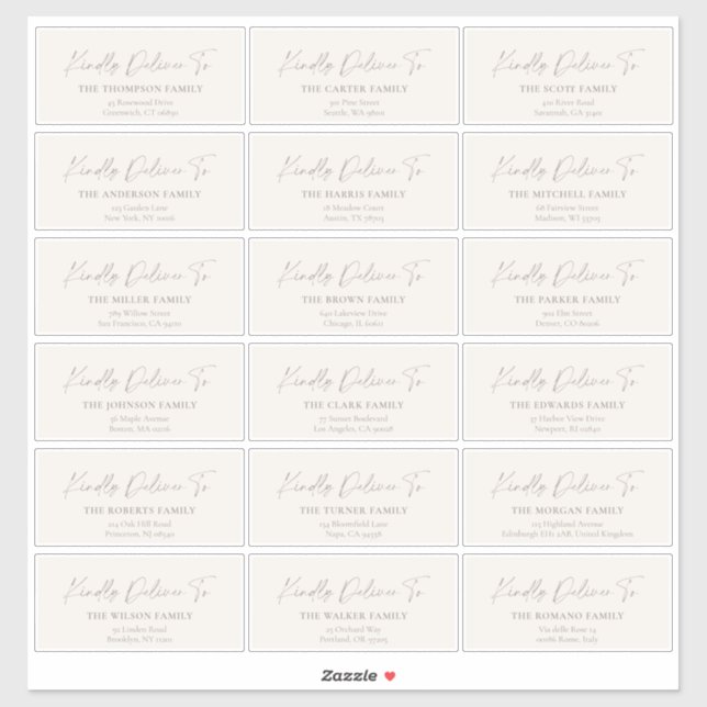 Kindly Deliver To Guest address stickers (Feuille)