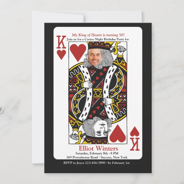 King of Hearts Casino Night Photo Invitation (Devant)