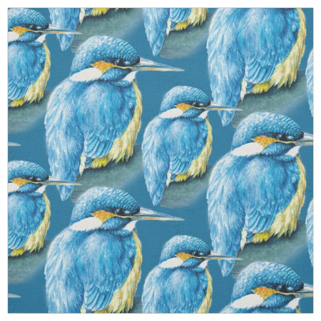 Kingfisher aquarelle oiseau art tissu bleu (Échantillon)