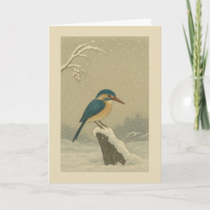 Kingfisher dans la neige - Carte de Noël japonaise