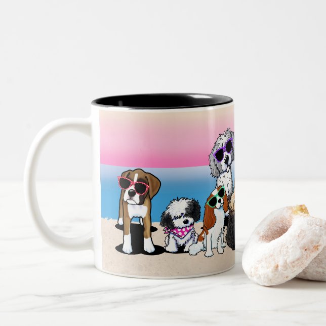 KiniArt Beach Chiens Café Mug (Avec donut)