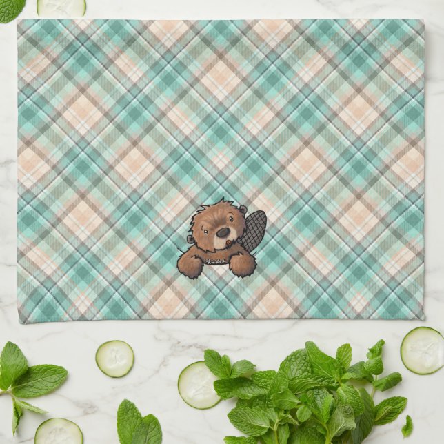 KiniArt Beaver sur Marina Plaid Serviette de cuisi (Plié)