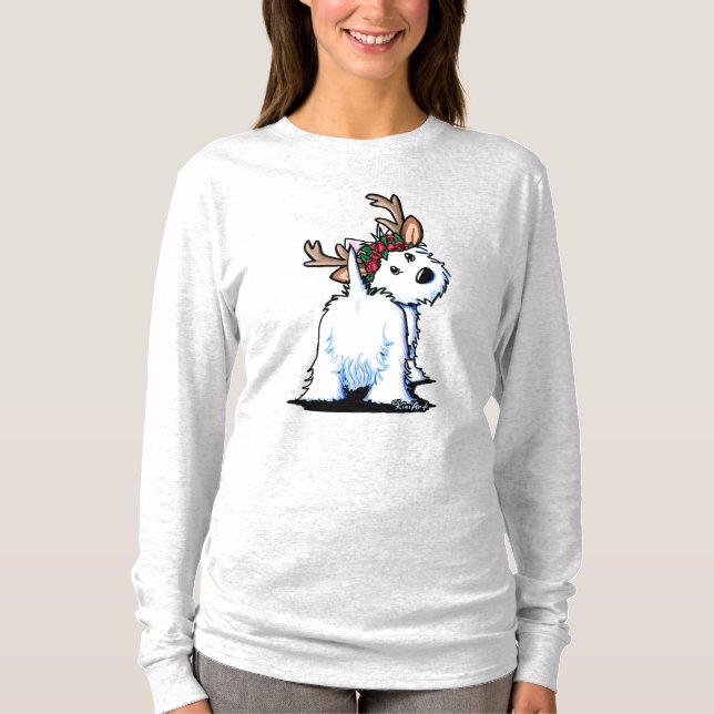 KiniArt Fluffybutt Westie Renne T-Shirt (Devant)