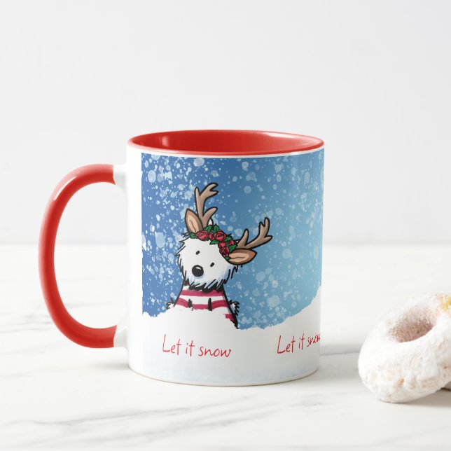 KiniArt Westie Reindeer Christmas Mug (Avec donut)