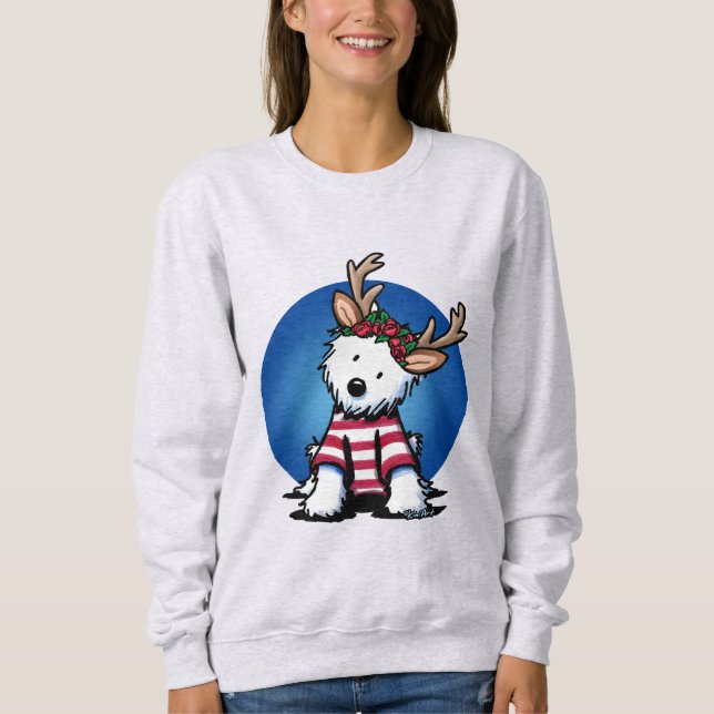 KiniArt Westie Reindeer Sweatshirt de Noël (Devant)