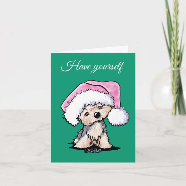 KiniArt Yorkie Terrier Chien Cartes de Noël (Devant)