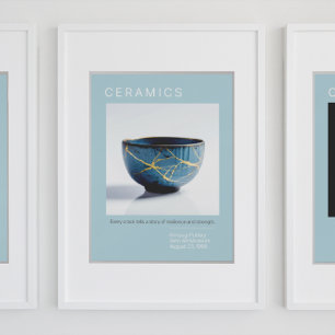 Kintsugi Poterie Poster série   bleu doux