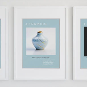 Kintsugi Poterie Poster série   bleu pâle