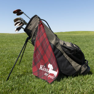 Kiss My Putt Cheeky Dachshund Plaid Golf Serviette