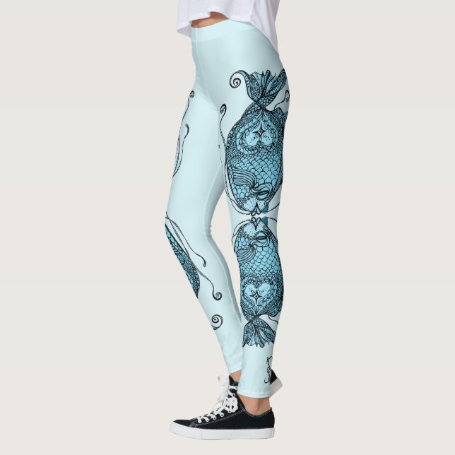 Kissing Fish Art Aqua Blue Leggings (Gauche)
