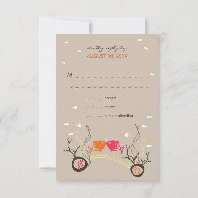 Kissing Fishes Corals Plage Mariage Whimsical RSVP (Devant)