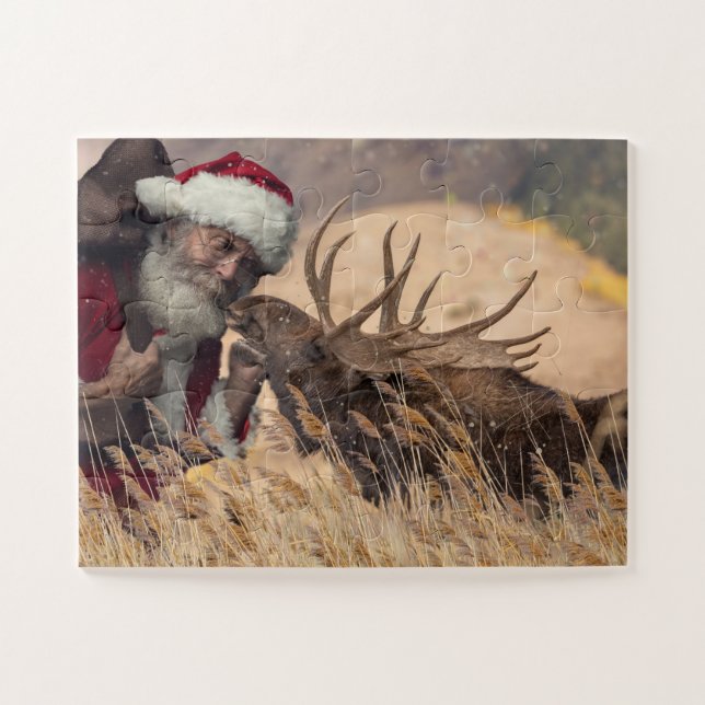 Kissing Père Noël et Moose Puzzle (Horizontal)